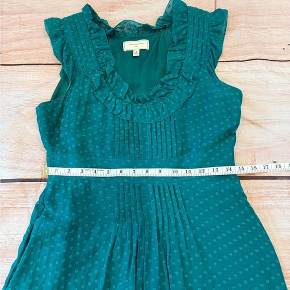 MOULINETTE SOEURS‎ ANTHROPOLOGIE Dress Ruffled Teal Eyelet Womens 6 Cotton Silk - Picture 5 of 9